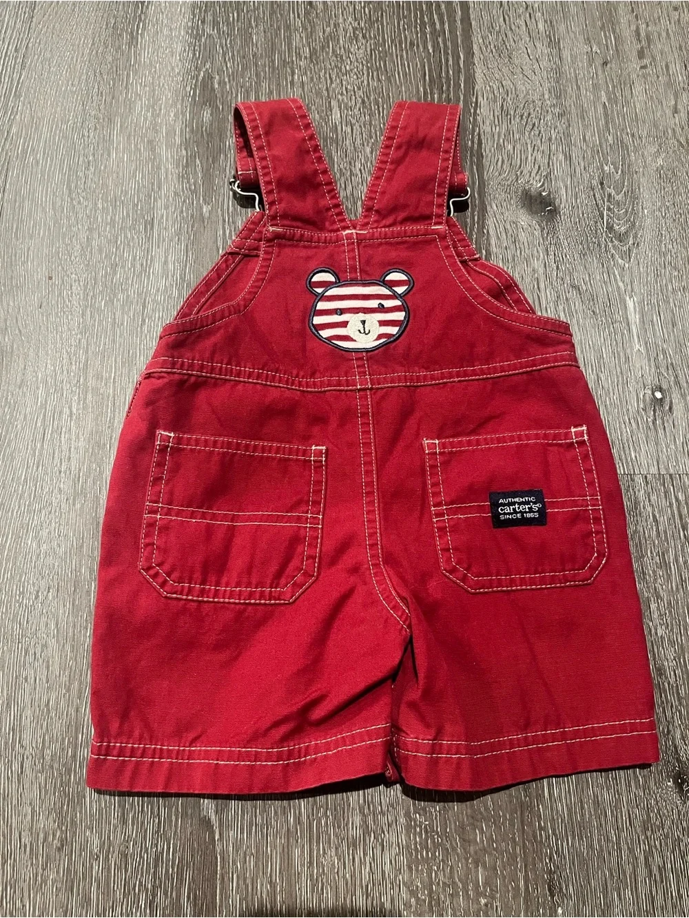 Vintage Carters Red Denim Overalls 90s Y2K Red Twill 0/3 Month (B4)
